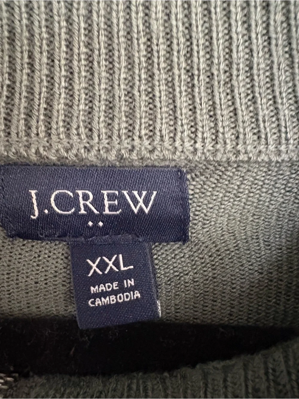 J. Crew Men’s XXL Merino Wool Blend Half Zip Sweater Olive Green Preppy